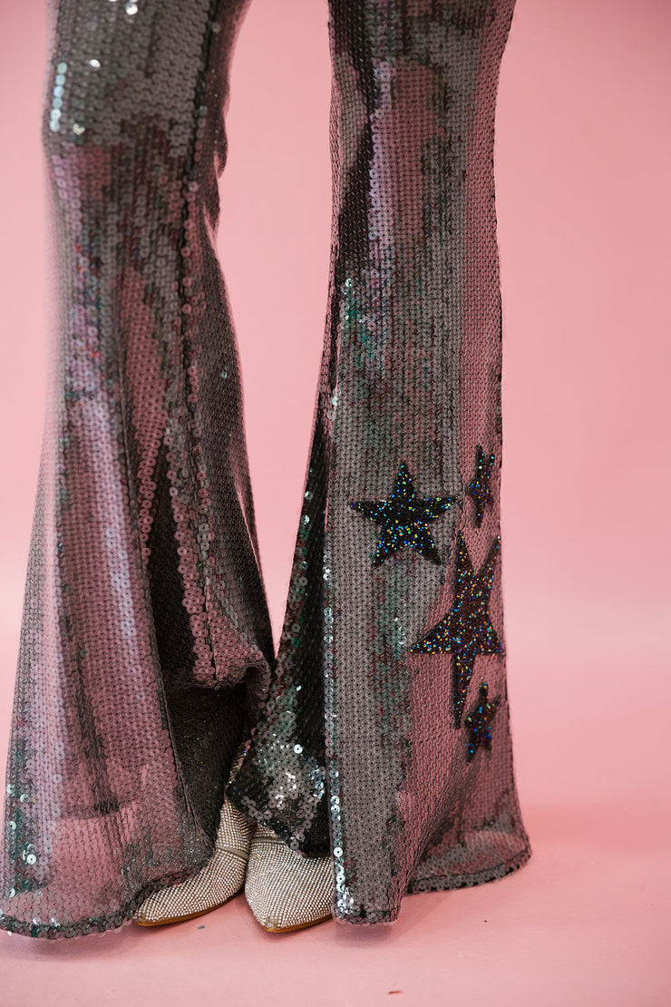 BLACK SEQUIN STAR FLARES