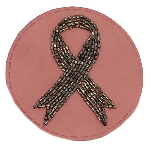 PINK BEADED LEATHER RIBBON PATCH