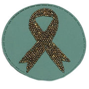 TURQUOISE BEADED LEATHER RIBBON PATCH